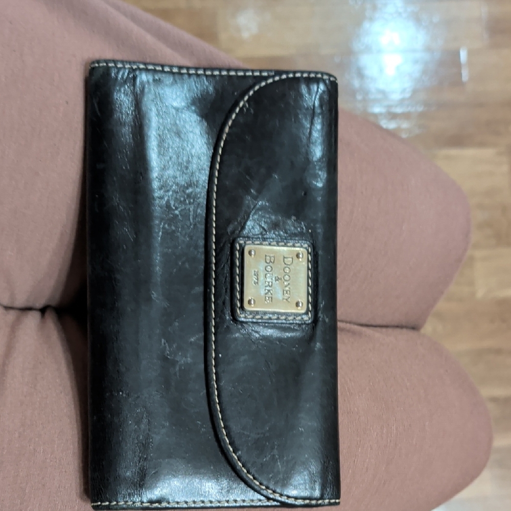 Dooney & Bourke Dark Brown Leather Wallet with Gold Plaque